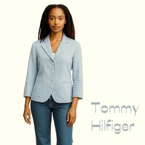 Tommy Hilfiger Blue White Pinstripe Cotton Blazer NWOT Size L